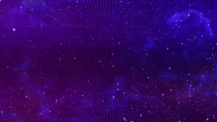 Schilderijen op glas room purple space particle form, futuristic neon graphic Background, energy 3d abstract art element illustration, technology artificial intelligence wallpaper © Piyawat