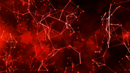 Red plexus cloudy flashy particle form, futuristic neon graphic Background, energy 3d abstract art element illustration, technology artificial intelligence, shape theme wallpaper - obrazy, fototapety, plakaty