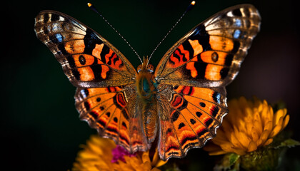 Vibrant butterfly wing displays natural beauty in multi colored symmetry generated by AI