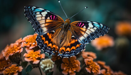 Fototapeta na wymiar Vibrant butterfly wing pattern showcases natural beauty in multi colored outdoors generated by AI