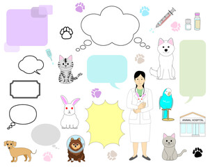 female veterinarian and a various animals