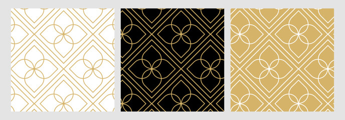 Luxury gold background pattern seamless geometric line floral circle abstract design vector set. Christmas collection.	
