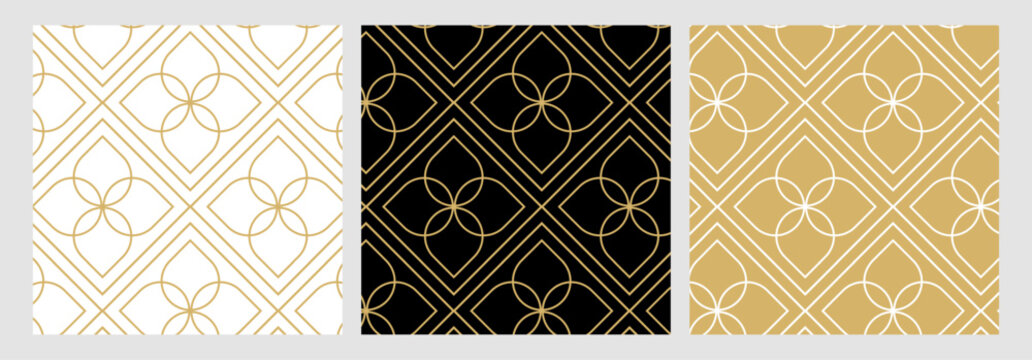 Luxury gold background pattern seamless geometric line floral circle abstract design vector set. Christmas collection.	
