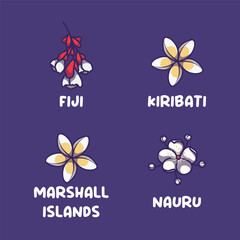 Oceania national flowers for Fiji, Kiribati, Marshall Islands, Nauru