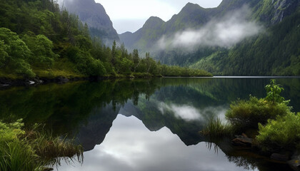 Tranquil mountain peak reflects natural beauty of majestic wilderness area generated by AI