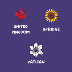 European national flowers for United Kingdom, Ukraine, Vatican