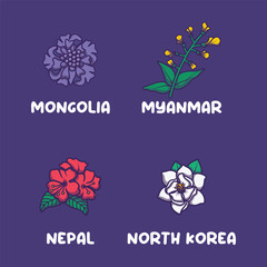 Asian national flowers for Mongolia, Myanmar, Nepal, North Korea