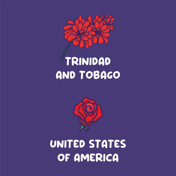 European national flowers for Trinidad and Tobago, United States of America