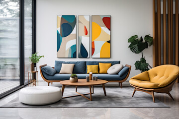 Elegantly Retro: A Captivating Mid-Century Modern Living Room Interior with Timeless Charm
