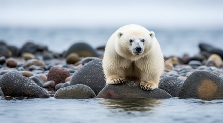 polar bear in the snow, polar bear in the lake, white bear in the nature, polar bear in the polar regions, close-up of white bear
