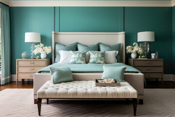 Serenity in Turquoise: A Tranquil Bedroom Oasis with a Refreshing Color Scheme