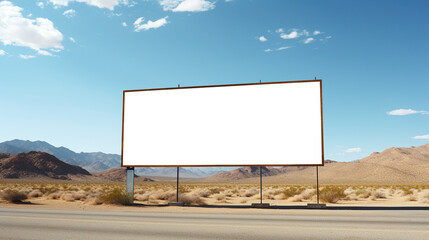 a blank billboard in a desert highway. Transparent billboard template