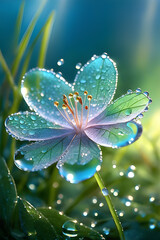 morning flower with dew drops macro