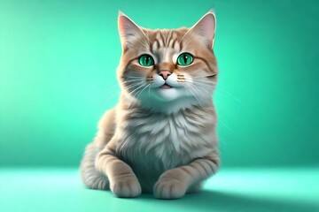 Happy smiling cat on blue green background