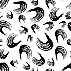 Seamless pattern with black wavy grunge brush strokes