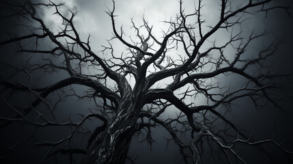Halloween - Spooky and Scary Trees - Extreme low angle shot - black and white 