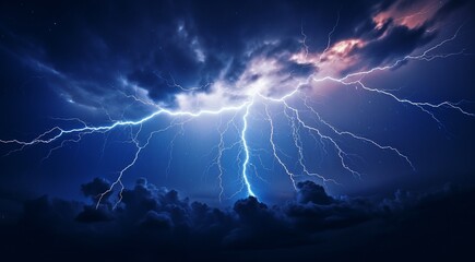 Naklejka premium lightning in the sky, lightning in the night, fantastic lightning scene in the night, stormy day, lightning background, storm in the dark