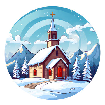 snowy church scene in winter landscape clip art preview