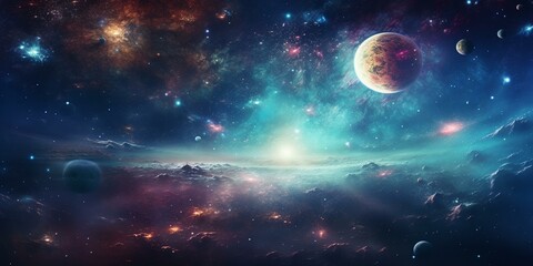 cinematic galaxy with vibrant planets and stars - obrazy, fototapety, plakaty