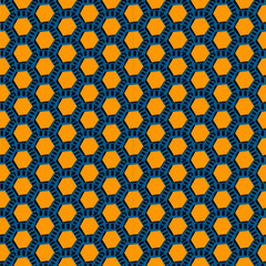 Paint brush hexagons. Hand drawn honeycombs background. Hexahedrons wallpaper. Hives motif. Geometric backdrop. Ethnic digital paper. Web designing. Textile print. Seamless pattern.