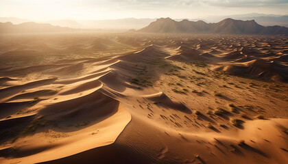 Tranquil sand dunes ripple under majestic African sunset sky generated by AI