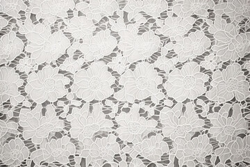 White lace decorated with small flowers on the white background. Generative AI