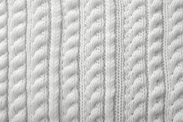 White soft woolen handmade knitted clothes texture. Generative AI