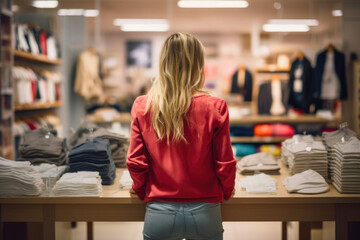 Shopping Spree: Woman Trying Clothes, Rear View