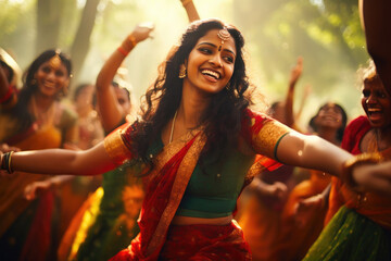 Naklejka premium Traditional Indian Women's Teej Celebration