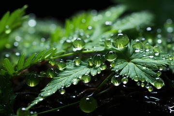 macro photograph of water droplets on a green leaf