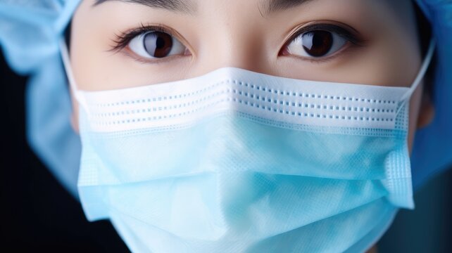 Face Of A Doctor Or Nurse Wearing A Medical Surgical Mask