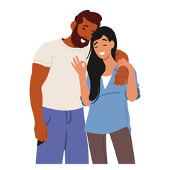 Fototapeta premium Warm, Inclusive Gesture Where A Man And Woman Characters Embrace Briefly, Conveying Friendship, Comfort
