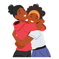Affectionate Embrace Between Young Girls Sisters or Friends Radiating Warmth And Innocence, Vector Illustration