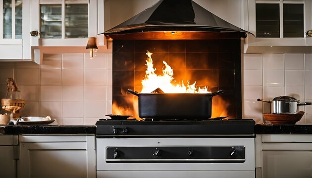 Kitchen fire hazard - residential danger, home safety, emergency