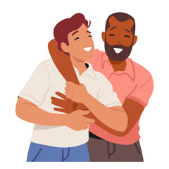 Adult Men Friendly Hug, Mature Male Characters Warm Embrace, Conveying Camaraderie And Connection, Vector Illustration