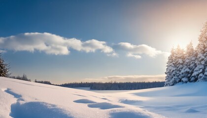Winter snow flakes on blue sky in evening, winter snow background with snowdrifts, banner format, copy space