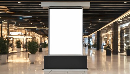 Digital media blank black and white screen modern panel signboard for advertisement design in shopping centre gallery, mockup with blurred background, digital kiosk - 646149009