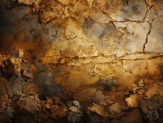 Cracked and broken yellow concrete wall background with copy space for text or image. AI generated
