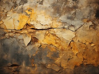 Cracked and broken yellow concrete wall background with copy space for text or image. AI generated