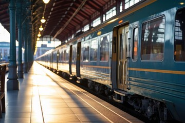 Naklejka premium Railway station, railroad station, iron station, train, adjustment of train traffic, sending and receiving passengers and tourists, stopping point, arrival building.