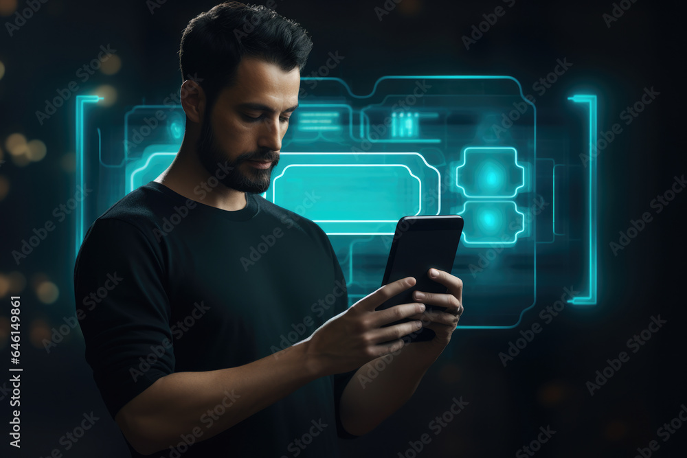 Aufkleber man is holding smartphone in his hands. this versatile image can be used to illustrate concepts such