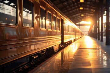 Fototapeta premium Railway station, railroad station, iron station, train, adjustment of train traffic, sending and receiving passengers and tourists, stopping point, arrival building.