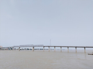 Fototapeta na wymiar Lal Bahadur Shastri bridge on the ganga river in india, varanasi