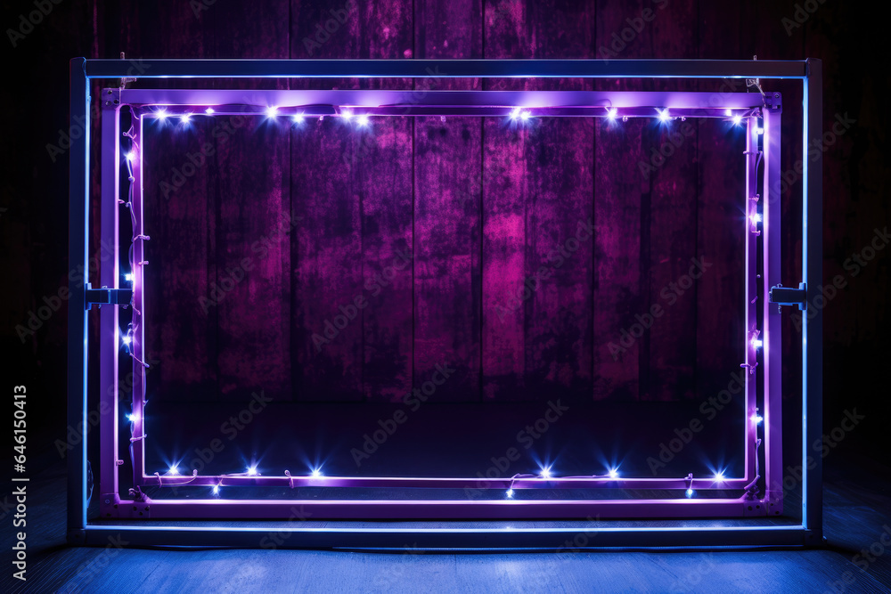Poster vibrant purple neon frame with colorful lights inside. perfect for adding touch of brightness and ex