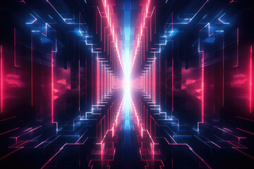 Picture of dark room illuminated by red and blue lights. This image can be used to create mysterious and dramatic atmosphere.