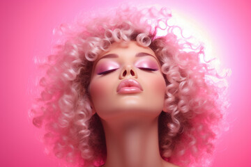 Fototapeta premium Close up shot of woman with vibrant pink hair. This image can be used for fashion, beauty, and lifestyle themes.