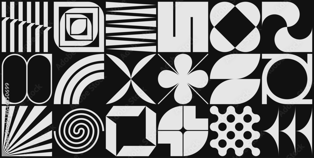 Poster abstract monochrome geometric pattern with modern shapes and elements.
