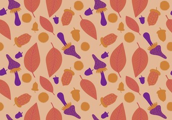 Cartoon retro floral seamless mushrooms and leaves pattern for wrapping paper and fabrics and linens and kids