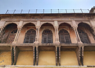 architecture of Ramnagar Fort on the banks of the ganges in Varanasi, India.