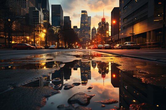 wet streets after rain in a cyberpunk-style city